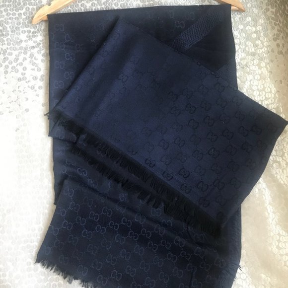 Gucci Accessories - Gucci style shawl scarf Wool Square Navy blue